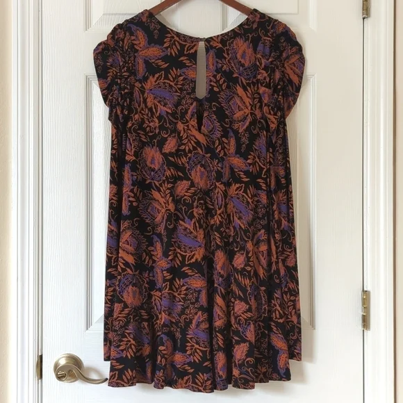 Free People Hello Lover Floral Print Long Puff Sleeve V-neck Tunic Top Black S - Picture 11 of 15